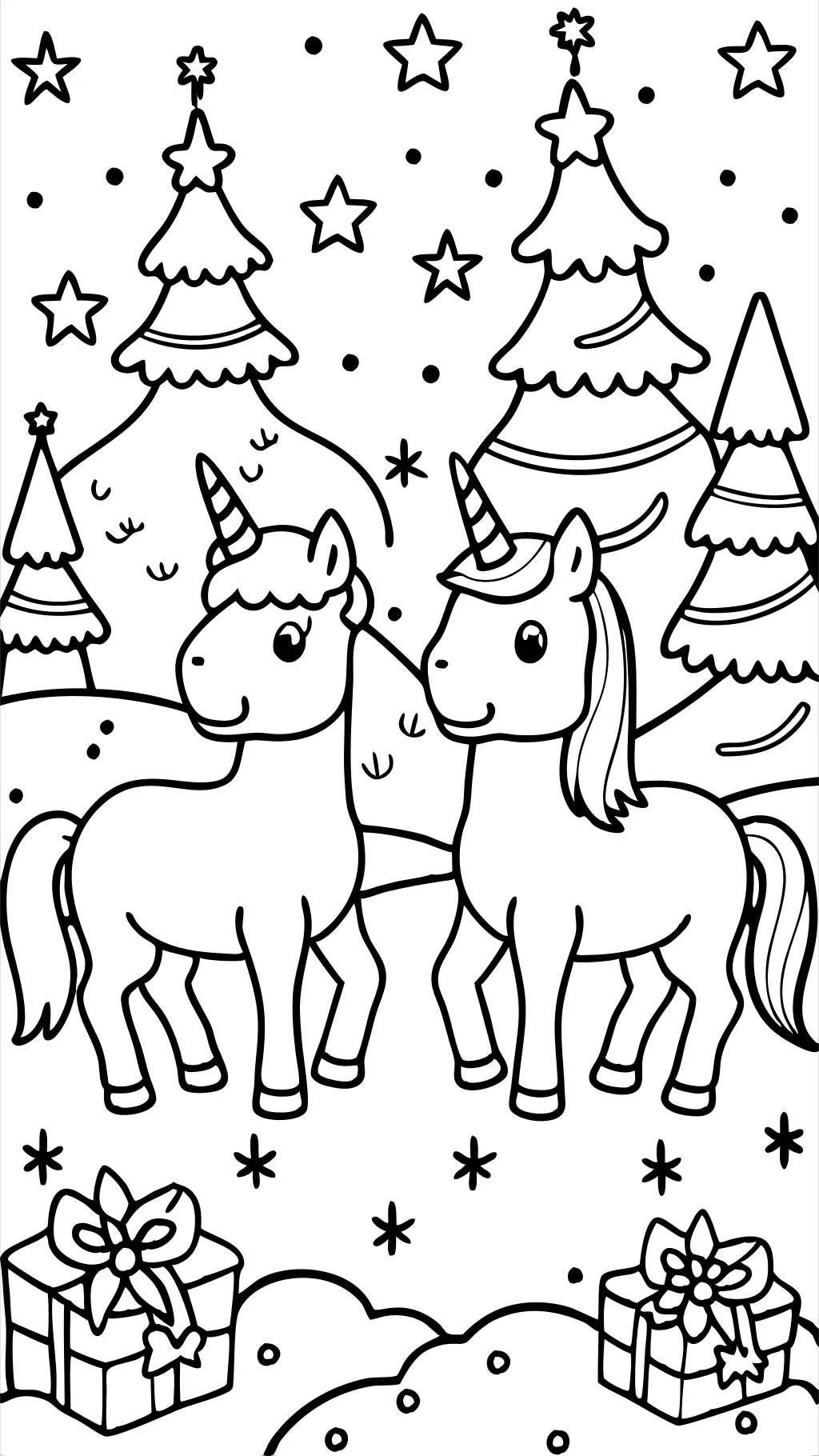 Páginas para colorear de unicornios de Navidad